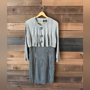 Vintage 90s Striped Midi Dress Textured Colorblock Button Front Size 12